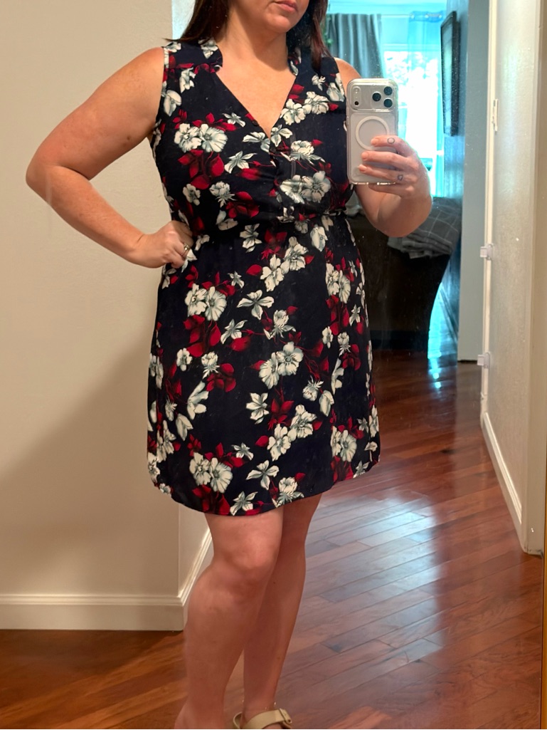 41 Hawthorn Navy Sleeveless Floral V-Neck Dress Elastic Waist